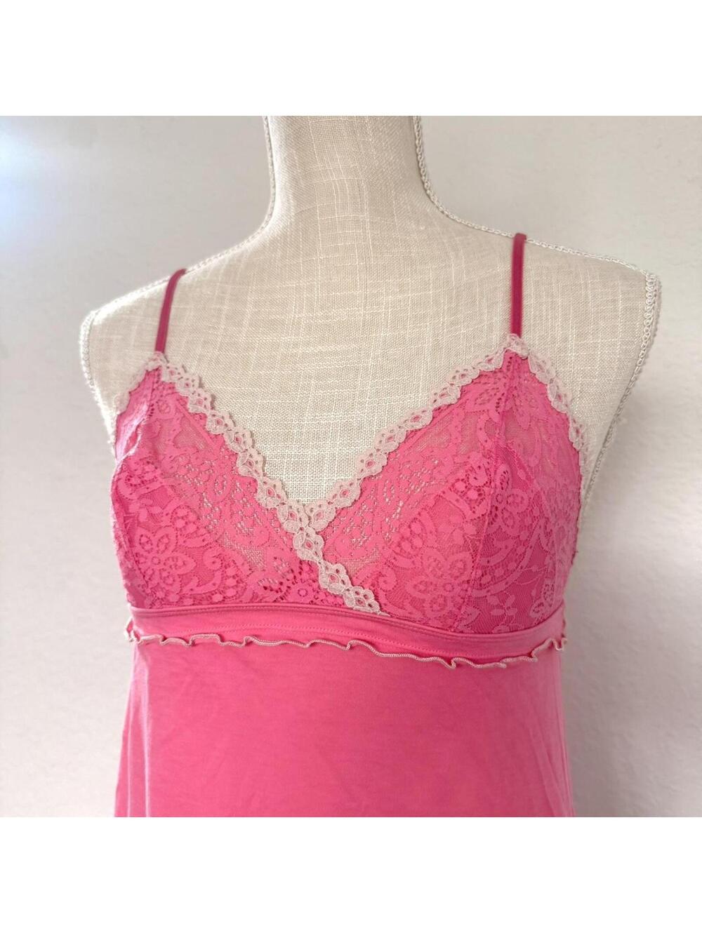 On Gossamer Pink Lace Trim Babydoll Slip Dress